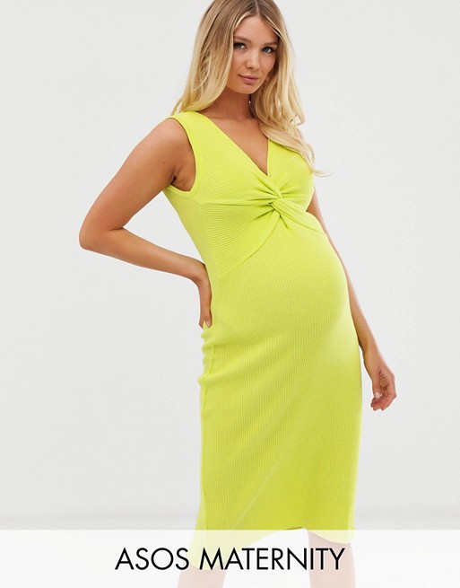 ASOS DESIGN Maternity twist front knitted midi dress