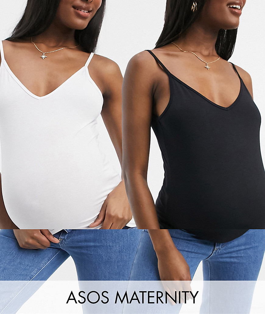 ASOS Maternity ASOS DESIGN Maternity ultimate cami with v-neck in 2 PACK SAVE-Multi