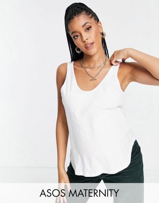 ASOS DESIGN Maternity ultimate cotton blend scoop neck tank top in white - WHITE