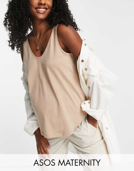 ASOS DESIGN Maternity ultimate cotton blend scoop neck vest in caramel - TAN