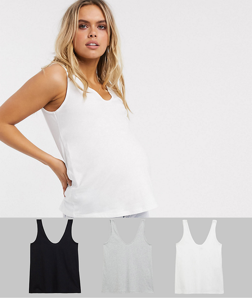 ASOS DESIGN Maternity ultimate cotton scoop neck tank top 3 pack-Multi