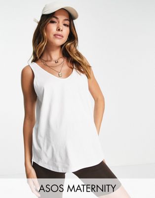 ASOS DESIGN Maternity ultimate vest with scoop neck in cotton in white - WHITE - ASOS Price Checker