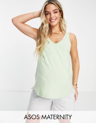 ASOS DESIGN Maternity ultimate vest with scoop neck in cotton blend in sage - LGREEN - ASOS Price Checker