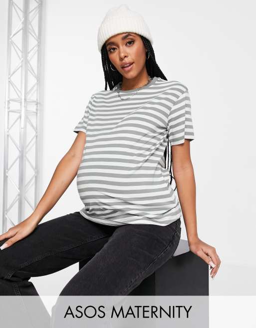 ASOS DESIGN Maternity - Ultimate - Gestreept T-shirt in kaki en wit