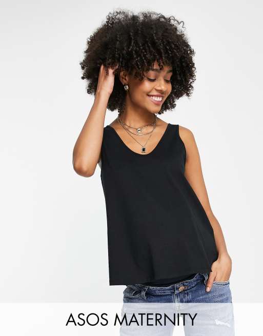 ASOS DESIGN Maternity - Ultimate - Hemdje van katoen met lage ronde hals in zwart - BLACK