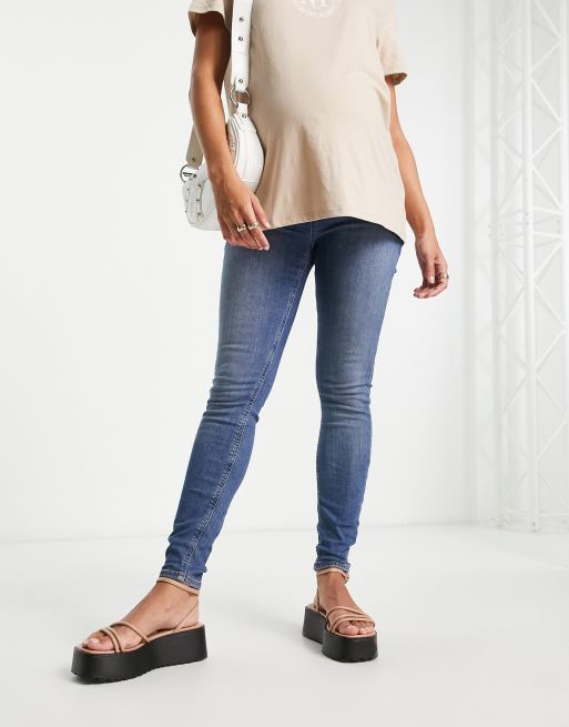 ASOS DESIGN Maternity Ultimate Jean ultra skinny avec bande passant sous le ventre Bleu moyen authentique