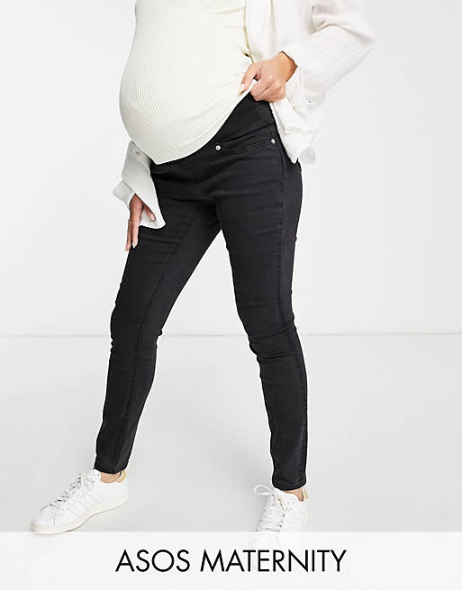 ASOS DESIGN Maternity - Ultimate - Jean ultra skinny avec bande passant sous le ventre - Noir délavé 