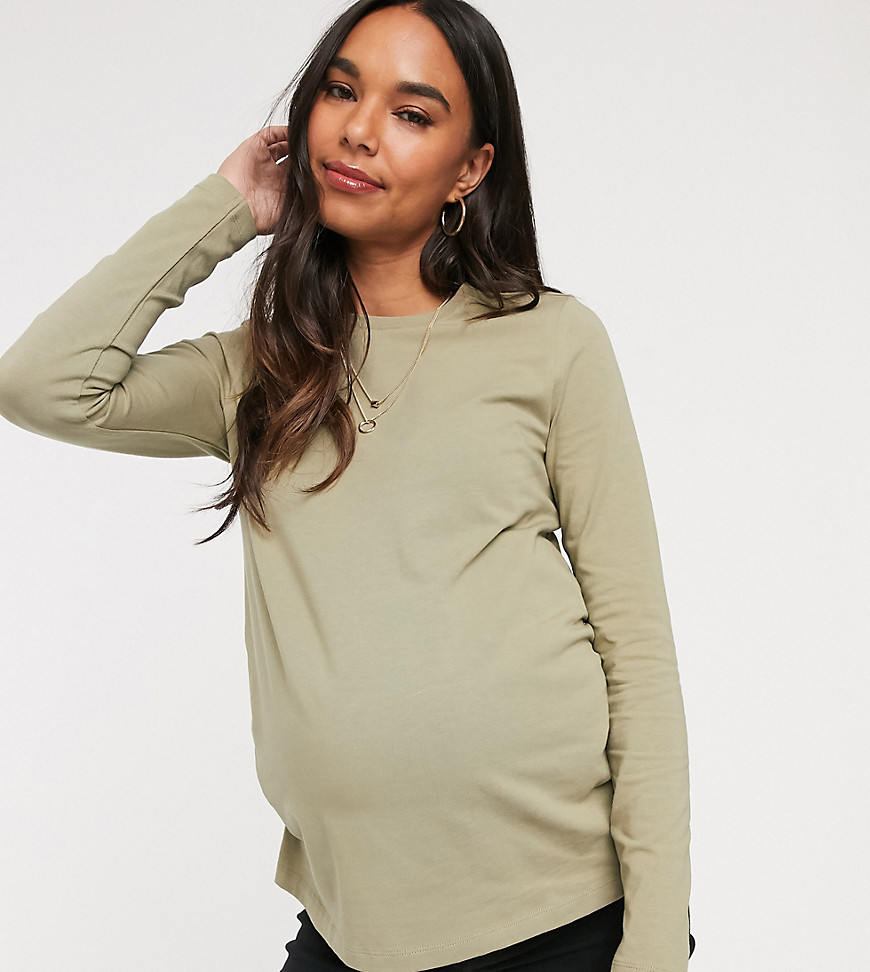 ASOS DESIGN Maternity – Ultimate – Khakifärgad t-shirt i ekologisk bomull med rund halsringning-Grön