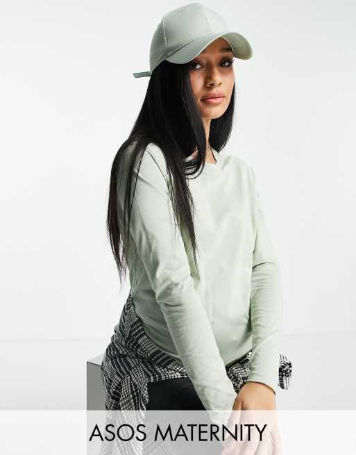 ASOS DESIGN Maternity – Ultimate – Langärmliges Shirt aus Baumwollmix in Salbeigrün - LGREEN