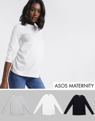 Femme DESIGN Maternity - Ultimate - Lot de 3 t-shirts ras de cou à manches longues en coton biologique - Économie