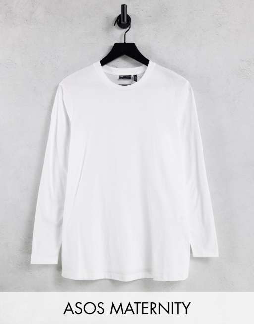 ASOS DESIGN Maternity - Ultimate - Maglietta a maniche lunghe in cotone bianca - WHITE