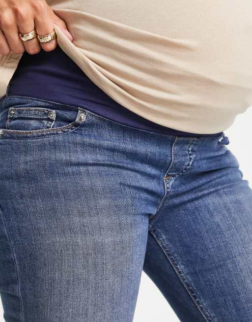 ASOS DESIGN Maternity – Ultimate – Mellanblå skinny jeans med midjeband under magen , 3 av 4