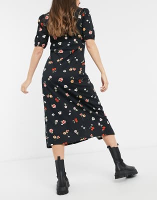asos black floral tea dress