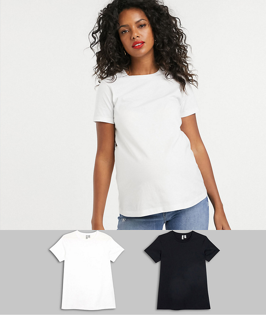 ASOS DESIGN Maternity ultimate organic cotton crew neck t-shirt 2 pack SAVE-Multi