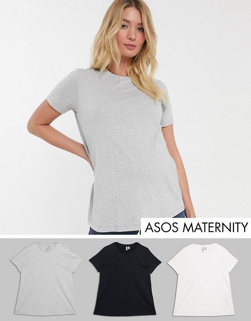 ASOS DESIGN Maternity ultimate organic cotton crew neck t-shirt 3-Pack SAVE