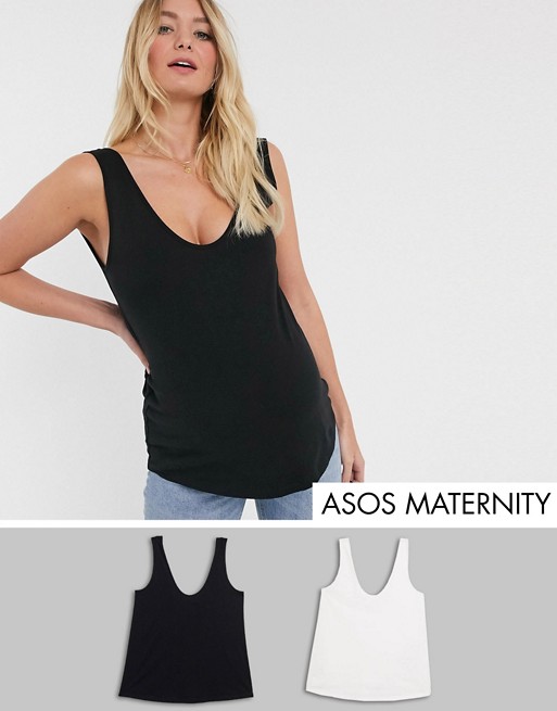 ASOS DESIGN Maternity ultimate organic cotton scoop neck vest 2 pack SAVE