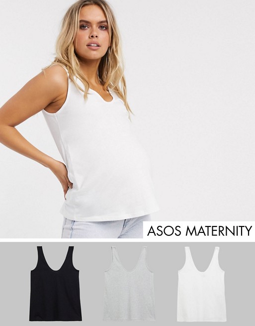 ASOS DESIGN Maternity ultimate organic cotton scoop neck vest 3 pack SAVE