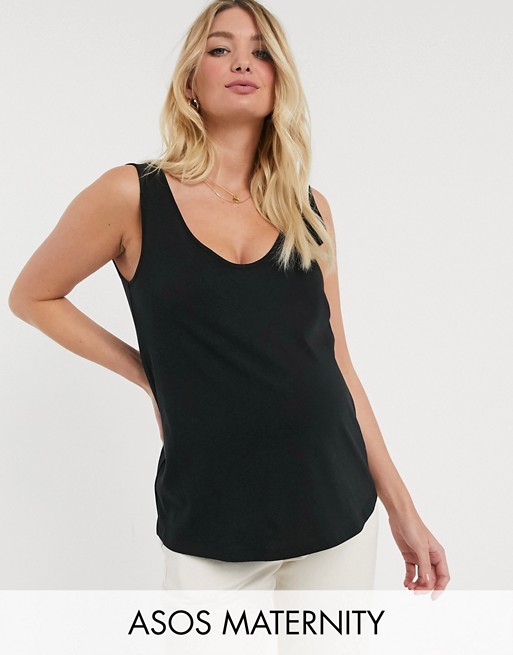 ASOS DESIGN Maternity ultimate cotton scoop neck vest in black - BLACK