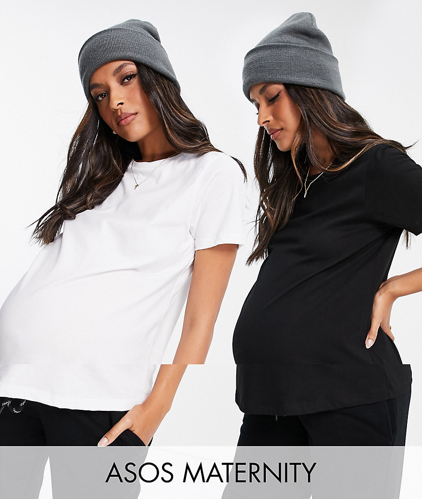 ASOS DESIGN Maternity ultimate organic cotton T-shirt with crew neck 2 pack SAVE in black & white-Multi