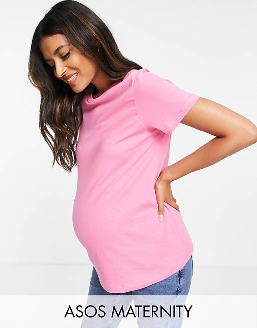 ASOS DESIGN Maternity ultimate cotton t-shirt with crew neck in pink - PINK