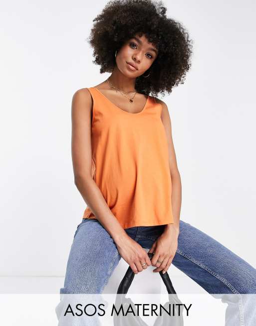 ASOS DESIGN Maternity – Ultimate – Rostrött linne i bomullsmix med djup halsringning - TAN