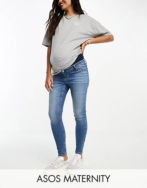 Topshop Maternity mom overbump jeans in bleach wash, ASOS