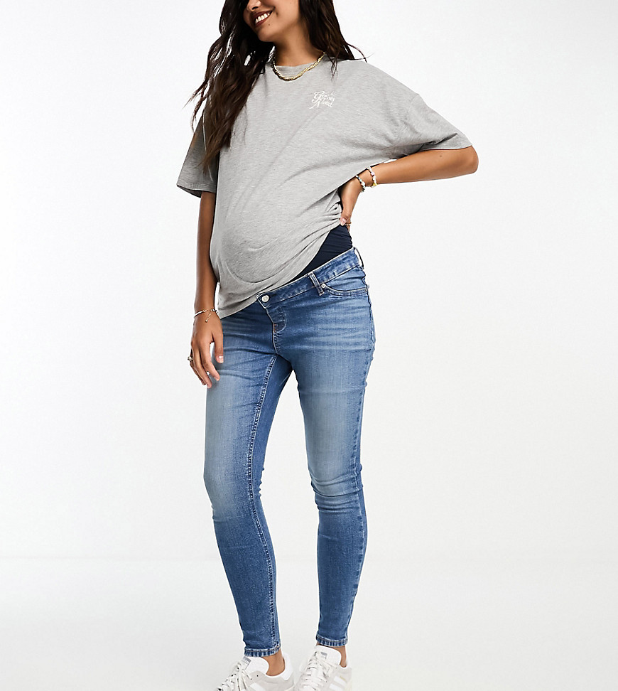 Asos Maternity Asos Design Maternity Ultimate Skinny Jeans In Authentic Mid Blue With Over The Bump Waistband