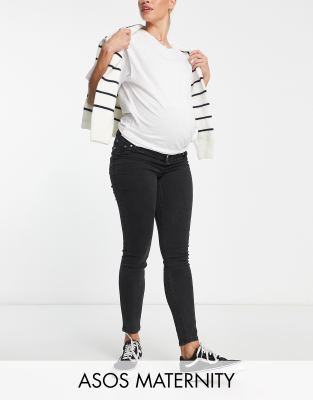 Thumbnail - ASOS DESIGN Maternity - Ultimate - Skinny-Jeans in verwaschenem Schwarz mit Überbauchbund