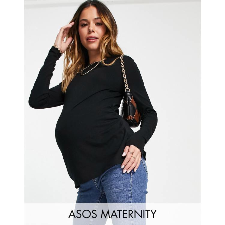 ASOS Design Maternity Ultimate Slim Fit T-Shirt with Long Sleeves in Cotton in White - White