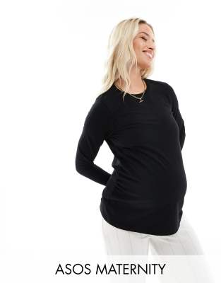 Asos Maternity Asos Design Maternity Ultimate Slim Fit T-shirt With Long Sleeves In Cotton In Black