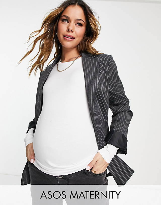 ASOS Maternity - ASOS DESIGN Maternity ultimate slim fit t-shirt with long sleeves in cotton in white - WHITE