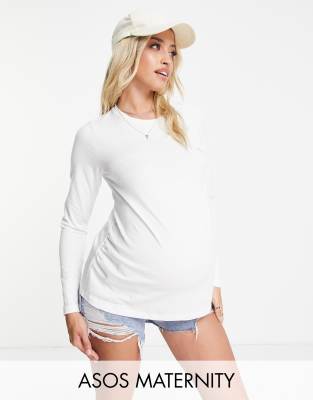 ASOS DESIGN Maternity ultimate slim fit t-shirt with long sleeves in cotton in white - WHITE - ASOS Price Checker