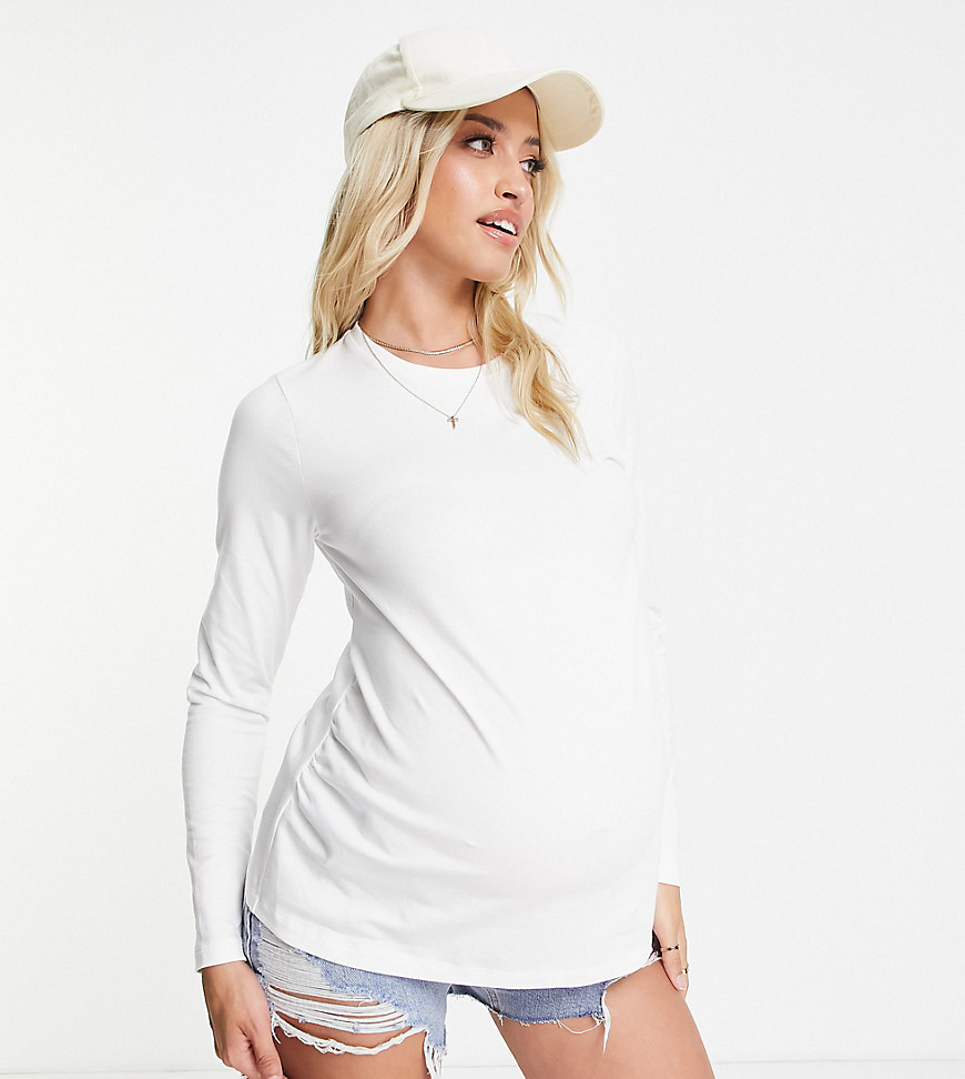 ASOS DESIGN Maternity ultimate slim fit t-shirt with long sleeves in cotton in white – WHITE