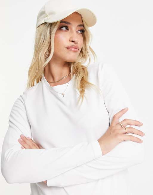 ASOS Design Maternity Ultimate Slim Fit T-Shirt with Long Sleeves in Cotton in White - White