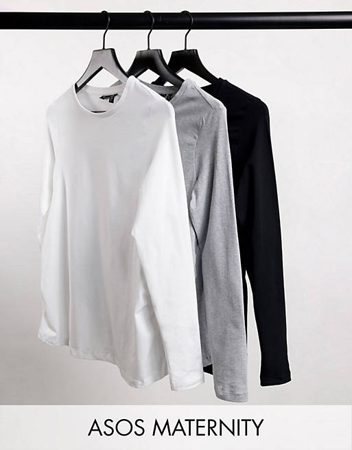  Maternity ultimate slim fit t-shirt with long sleeves in organic cotton 3 pack SAVE 