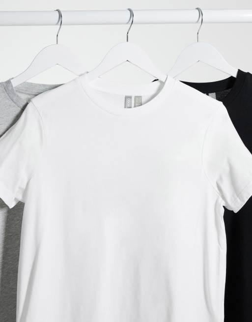 ASOS DESIGN Maternity – Ultimate – Svart, vit och gråmelerad t-shirt i bomull med rund halsringning, pack om 3, SPARA – MULTI, 3 av 4
