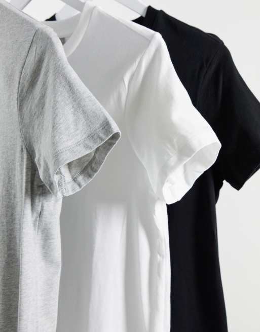 ASOS DESIGN Maternity – Ultimate – Svart, vit och gråmelerad t-shirt i bomull med rund halsringning, pack om 3, SPARA – MULTI, 4 av 4
