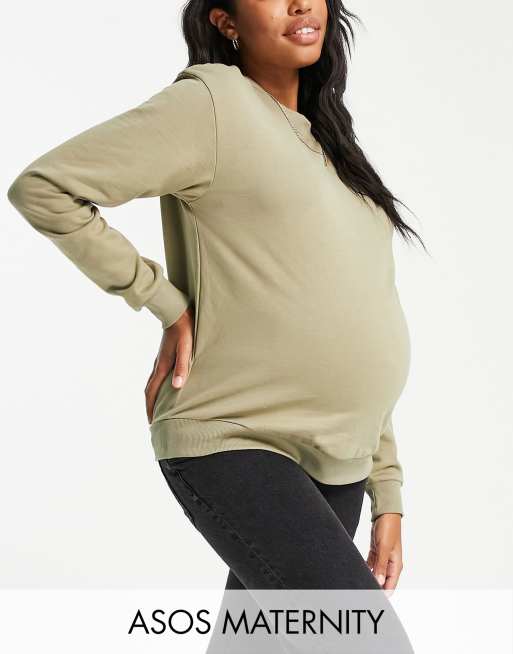 ASOS DESIGN Maternity ultimate sweatshirt in khaki