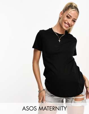 ASOS DESIGN Maternity - Ultimate - T-Shirt aus Baumwollmix in Schwarz mit Rundhalsausschnitt - BLACK