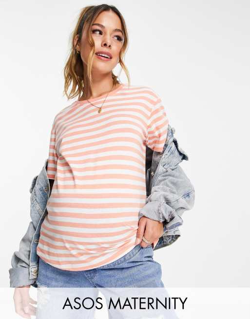 ASOS DESIGN Maternity - Ultimate - T-shirt met witte en oranje strepen