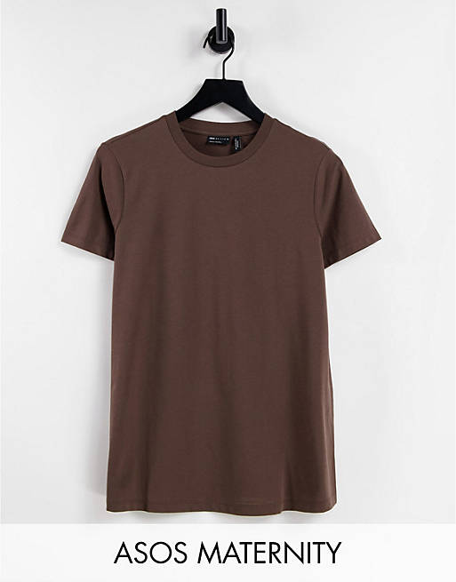 ASOS DESIGN Maternity ultimate t-shirt with crew neck in cotton blend in brown - BROWN