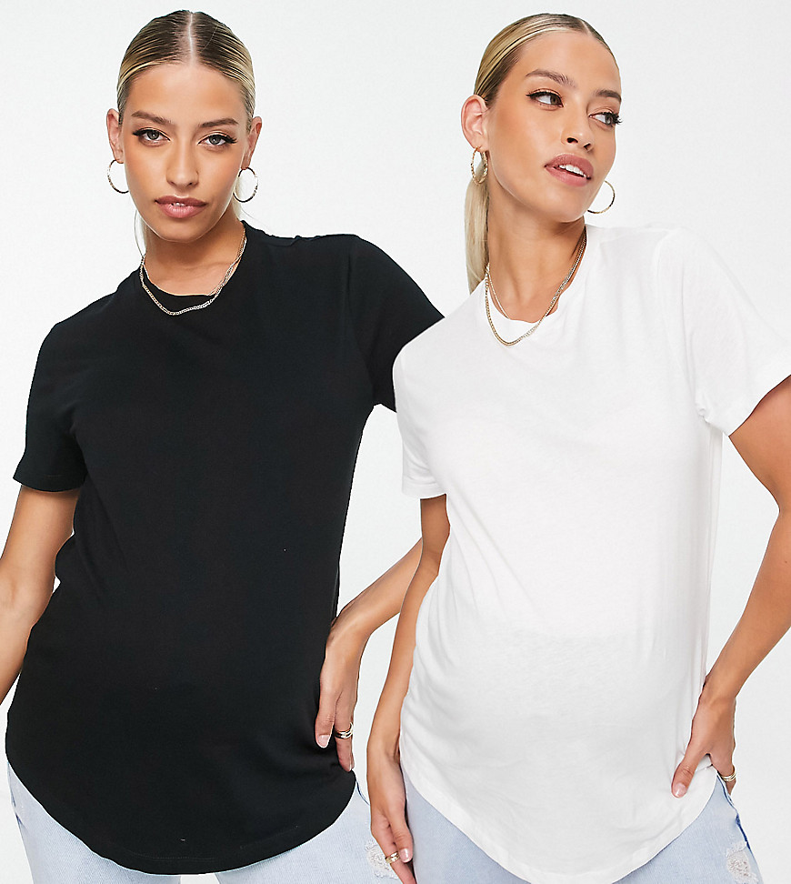 ASOS Maternity ASOS DESIGN Maternity ultimate t-shirt with crew neck in cotton blend 2 pack SAVE-Multi