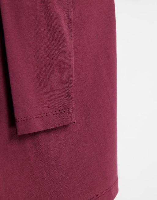 ASOS DESIGN Maternity ultimate t-shirt with long sleeve in cotton blend in burgundy - BURGUNDY, 3 of 4