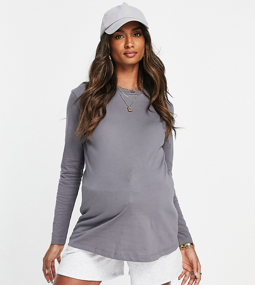 ASOS DESIGN Maternity ultimate t-shirt with long sleeve in organic cotton blend in shark gray