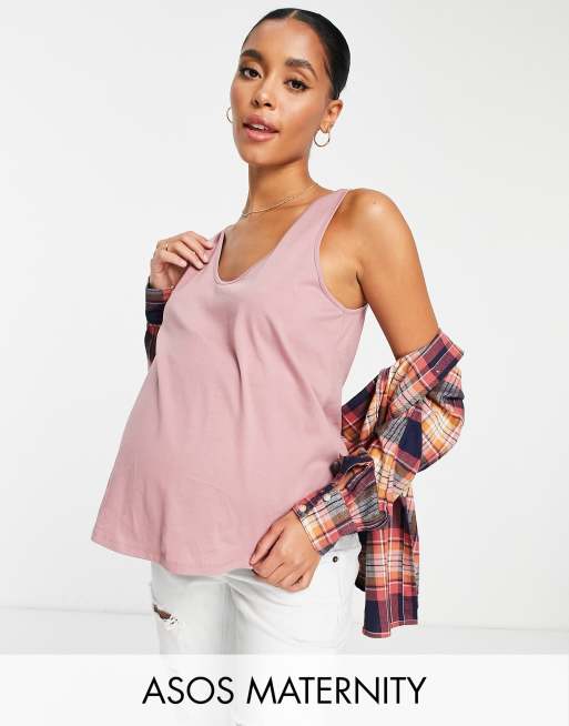 Asos Design Maternity Ultimate Tank Top With Scoop Neck In Cotton Blend In Mauve Purple Asos 