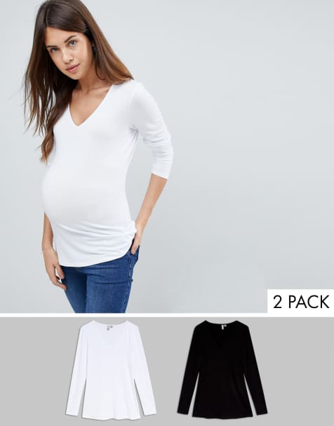 ASOS DESIGN Maternity ultimate top with long sleeve and v-neck 2 pack SAVE