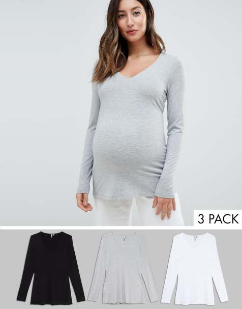 ASOS DESIGN Maternity ultimate top with long sleeve and v-neck 3 pack SAVE