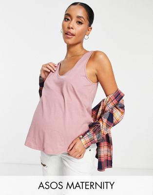 ASOS DESIGN Maternity ultimate vest with scoop neck in cotton blend in mauve - PURPLE