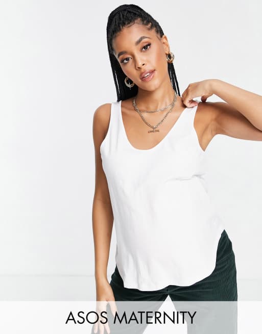 ASOS DESIGN Maternity – Ultimate – Vitt linne i bomullsmix med djup halsringning - WHITE