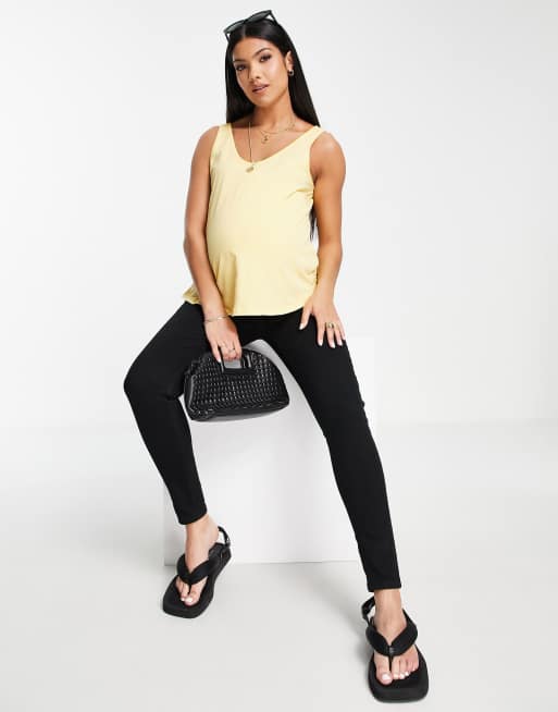 ASOS DESIGN Maternity - Ultimativ top med dyb, rund hals i gul bomuldsblanding, 3 af 4